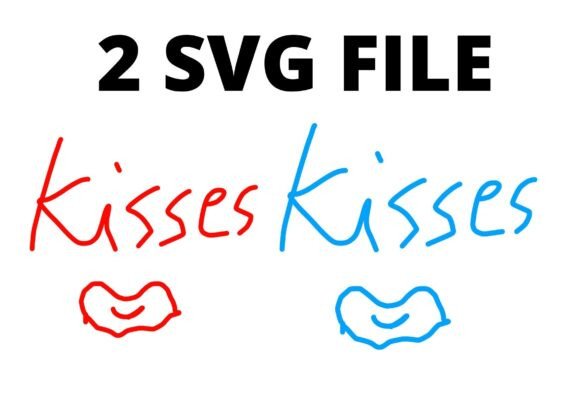 Kisses Loves Valentines Red Blue SVG for Crafts and Graphics